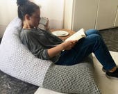 Adult Bean Bag Chair Lounger, Giant Floor Pillow Pouf, Large Daybed Cushion, Hand Knit Sitzsack for Lounge Room