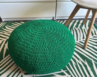 Handmade Crochet Pouf, Recycled Cotton Floor Cushion, Extra Seating & Footstool, Modern Boho Home Decor
