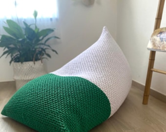 Chunky Knit Bean Bag Chair, Two-Tone Eco Cotton Cover with Insert Pillowcase, Washable