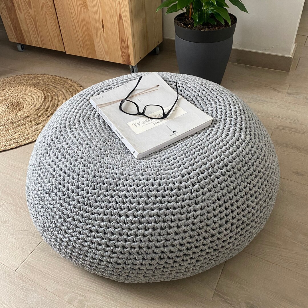 Puf de suelo de punto grueso: cojín bohemio redondo de algodón ecológico,  asiento de suelo grande México