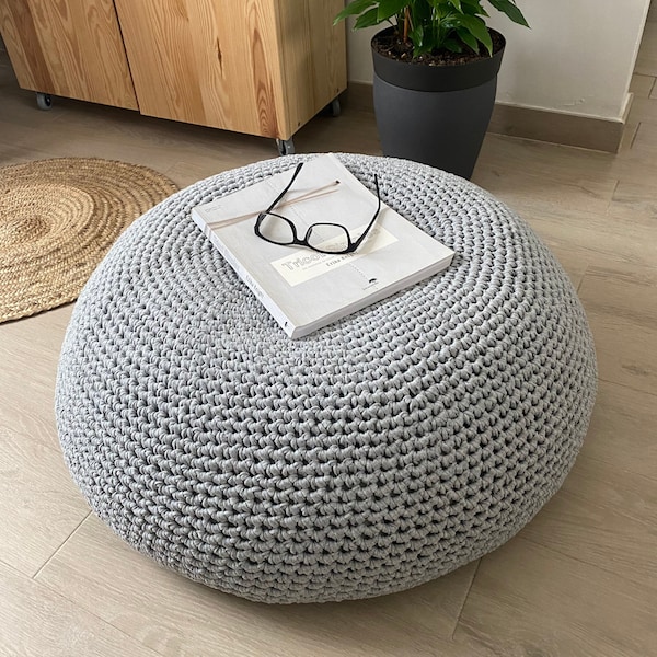 Giant Floor Seating Pillow, Round Knitted Pouffe, Reading Nook Cushion - Modern Home Gifts