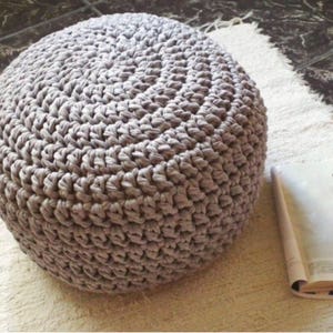 Grey Round Knit Ottoman, Chunky Cotton Footstool Pouffe, Gender Neutral Floor Pouf Seating Modern Nursery Puff Chair image 5