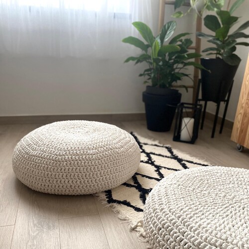 Large Crochet Floor Cushions, Meditation Round Cotton Seating