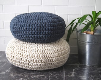 Crochet Floor Cushion, Meditation Floor Pillow Seating, Stuffed Round Zafu Pouf, Wabi Sabi Decor, Perfect Anniversary Gift for Meditators