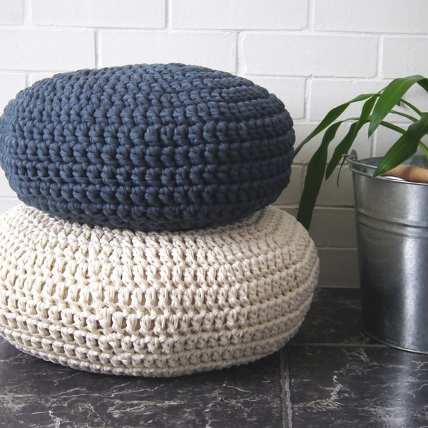 Crochet Floor Cushion, Meditation Floor Pillow Seating, Stuffed Round Zafu Pouf, Wabi Sabi Decor, Perfect Anniversary Gift for Meditators