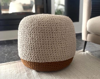 Handmade Bouclé Knit Ottoman Pouf: Chunky Cotton, Scandinavian Furniture Style