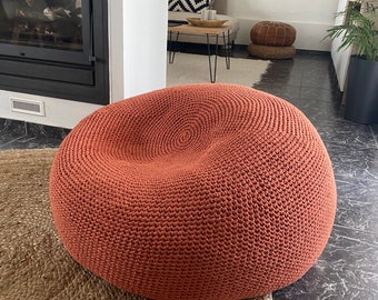 Oversize Round Bean Bag Chair, XXXL Floor Pillow Seating, Giant Pouf Ottoman, Large Knit Pouffe, New Home Gift