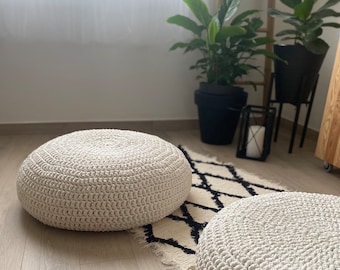 Large Crochet Floor Cushion, Round Seating Pillow, Meditation Cushions, Wabi Sabi Home Decor, Japandi Style