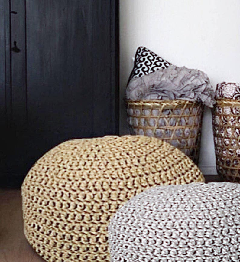 Pouf ottoman au crochet, pouf repose-pieds doré/argenté scintillant, table basse ronde, coussin pour siège de sol unique, cadeau chic pour une nouvelle maison image 6