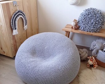 Sillón puf grande de punto con cojín redondo para el suelo