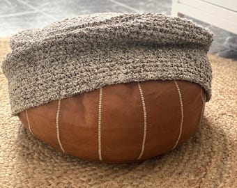 Funda para otomana de bouclé, funda redonda de ganchillo para taburete, funda de algodón a medida para puf, decoración moderna.