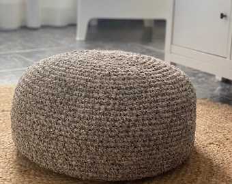 Round Boucle Ottoman Pouf, Knitted Floor Seating Pouffe, Teddy Footstool, Mid Century Modern Decor