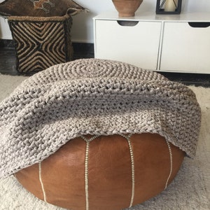 Ottoman Slipcover, Crochet Round Stool Cover, Custom Made Cover Fit, Cotton Pouf Case, Upcycling Pouffe, Farmhouse Decor
