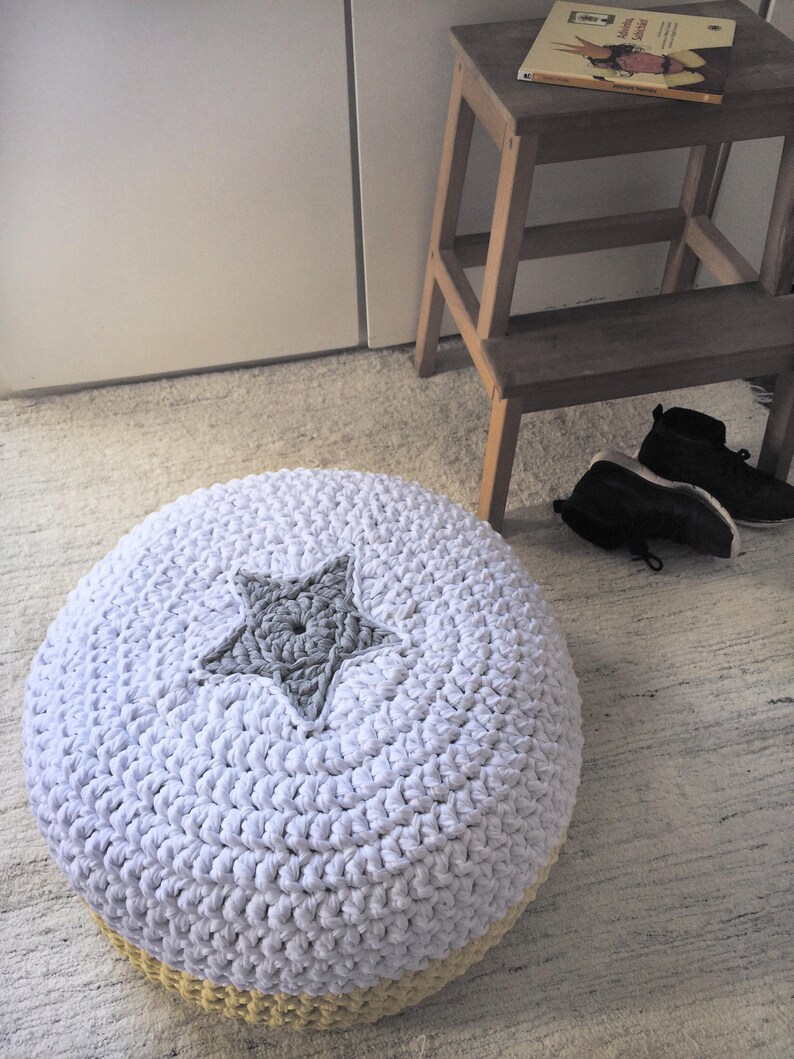 Crochet Nursery Ottoman with Star Yellow Gray Round Knit | Etsy