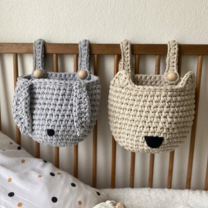 Bunny Basket for Crib, Crochet Hanging Pocket, Nursery Organizer, Woodland Newborn Room Decor image 6