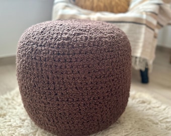 Hand-Knitted Boucle Ottoman Poufs - Chunky Recycled Cotton Footstool Pouffe, Boho Chic Home Decor