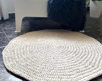 Tapete redondo de crochê, tapete de brincar de algodão feito à mão, decoração escandinava aconchegante.