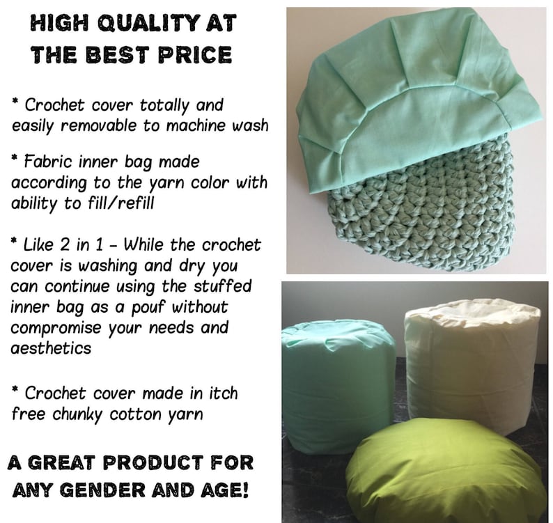 Knit Footstool Pouffe for Modern Nursery Decor Round Crochet Pouf Ottoman with Star Pale Blue Kids Floor Seating Toddler Birthday Gift