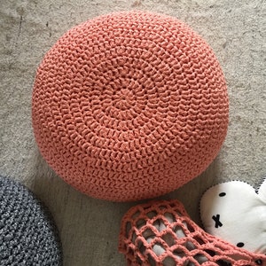 Peach Round Ottoman Pouf, Coral Crochet Footstool Pouffe, Nursery Furnishing, Modern Baby Room Decor, Mother Handmade Gift image 8