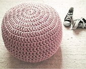 Blush Pink Crochet Pouf Ottoman, Nursery Footstool, Round Floor Seating Pillow, Knit Pouffe, Gifts for New Parents