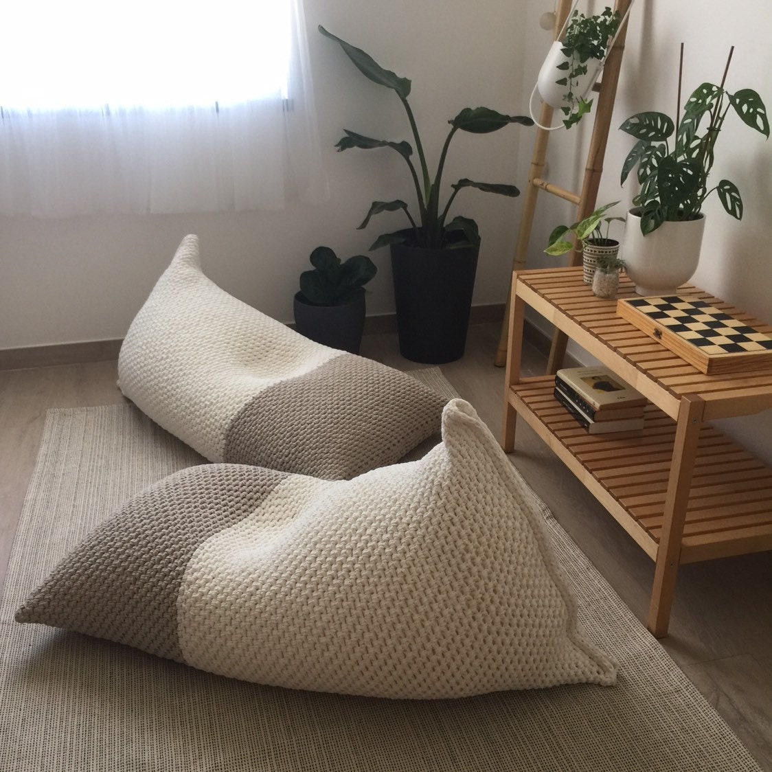 Adult Bean Bag Chair, Lounge Beanbag Floor Pillow Seating, Reading Nook  Cushion, Knitted Sitzsack for Media Room 
