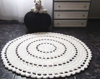 Crochet Doily Rug, Large Cotton Mandala, Round Lacy Floor Mat, Sturdy Circular Rugs, Cozy Interior Decor, Boho Mother Gift