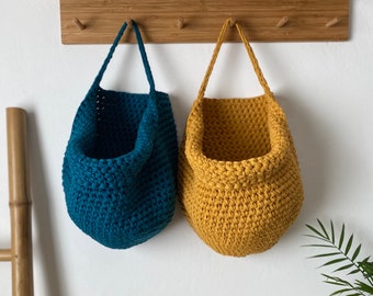 Wall Hanging Baskets, Crochet Storage Bags, Boho Nursery Organizer, Toys Storage, Sturdy Cotton Bathroom Storing, Eco friendly Home Decor