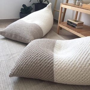Knitted Bean Bag Chair, Eco Cotton Lounge Floor Seating Pillow, Neutral Scandinavian Furniture