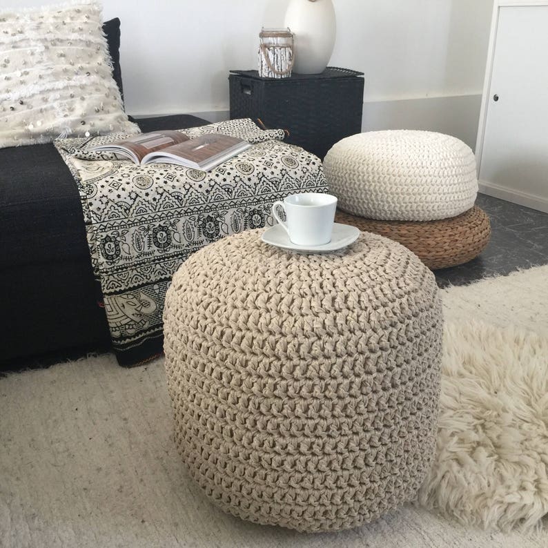 Pouf ottoman au crochet, pouf repose-pieds doré/argenté scintillant, table basse ronde, coussin pour siège de sol unique, cadeau chic pour une nouvelle maison image 2