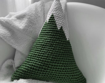 Almofada de crochê com montanha nevada, almofada de algodão ecológica, decoração verde para quarto de bebê no estilo sudoeste.