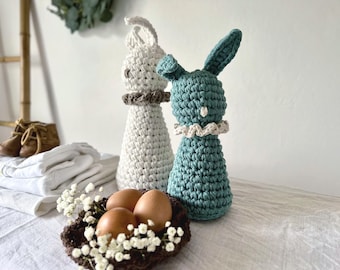 Coelhinhos de crochê, enfeite para cesta de Páscoa, coelho amigurumi ecológico, decoração de primavera para quarto de bebê