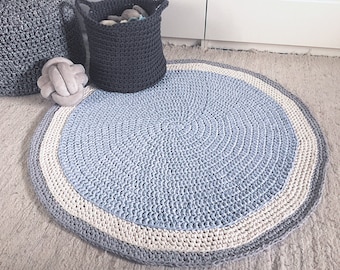 Knit Round Rug, 3 feet Cotton Baby Play Mat, Modern Nursery Crochet Carpet