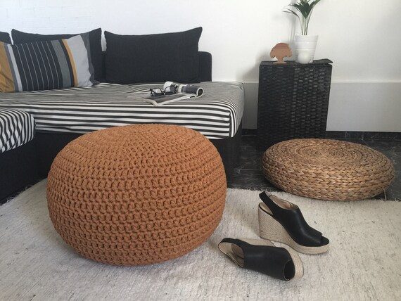Chunky Knitted Pouf Ottoman Sturdy Round Footstool Pouffe Modern