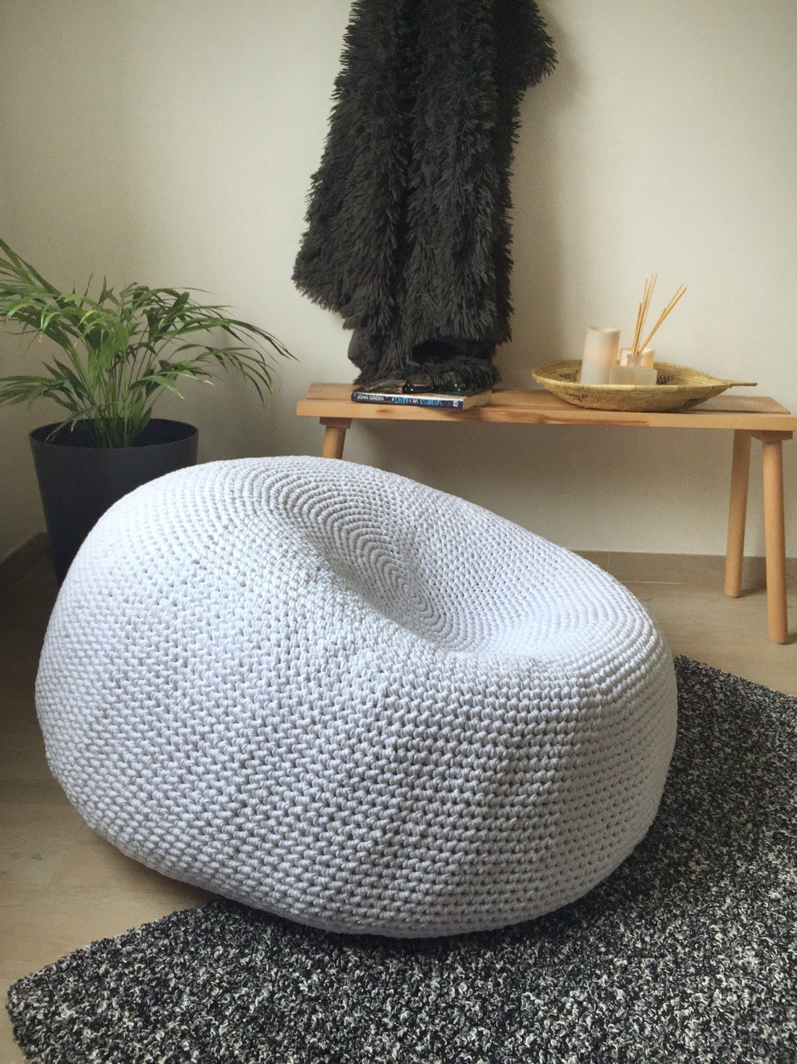 Extra Large Knit Bean Bag Chair Giant Floor Pillow Seating Etsy