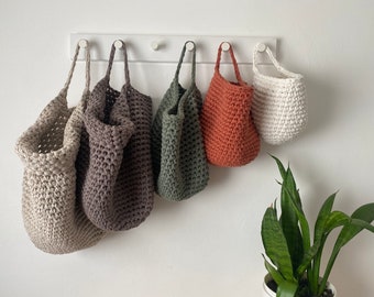 Wall Hanging Basket, Crochet Storage Bags, Nursery Organizer, Toys Storage, Eco friendly Nursery Decor