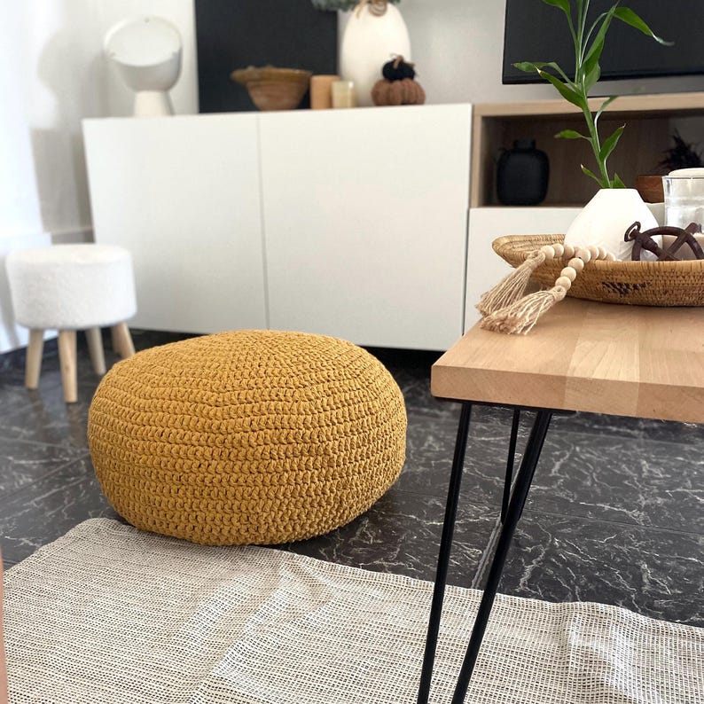 Chunky Knit Pouf Ottoman - Thumbnail 3