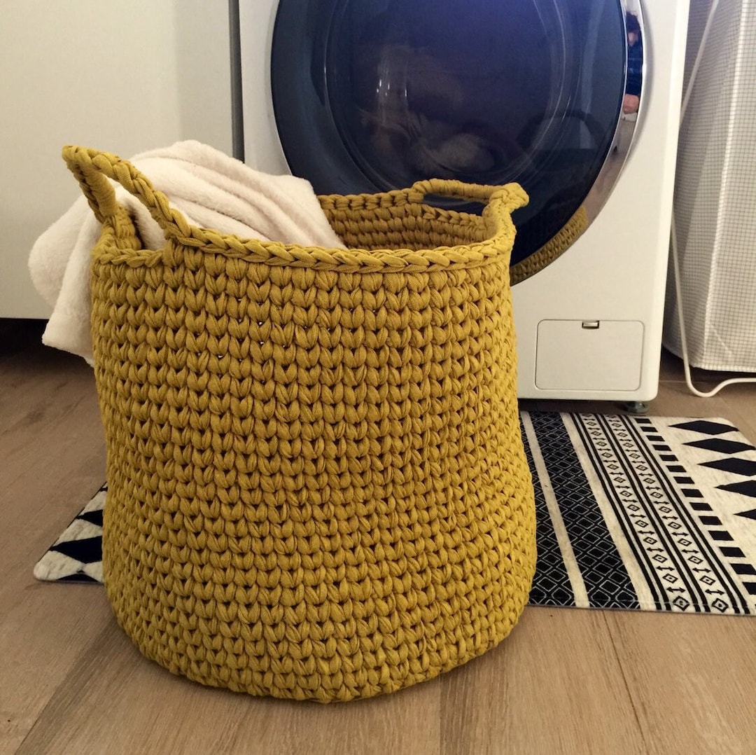 大型コットンかぎ針編みバスケット、ラウンドオーガナイザービン