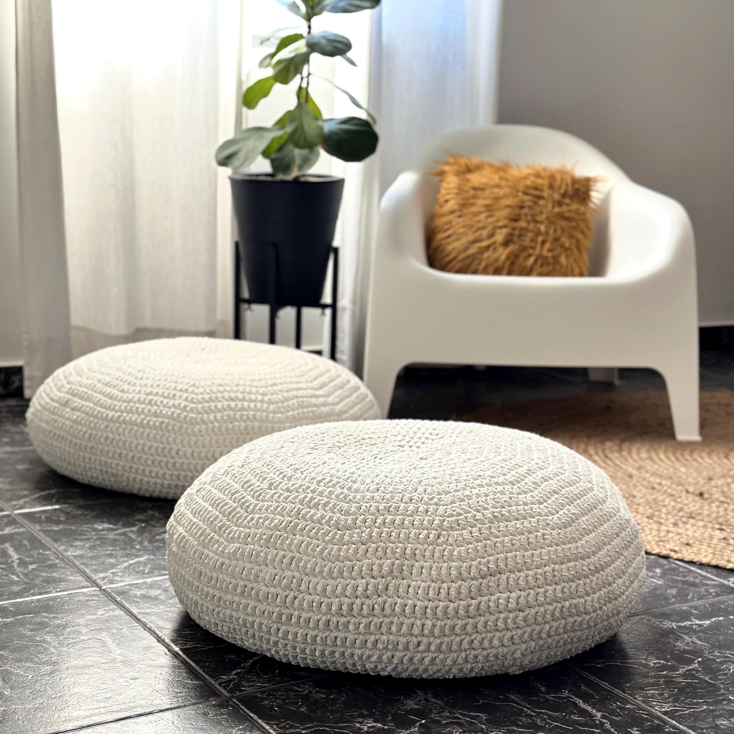 Large Meditation Cushion, Knitted Zafu Round Floor Pillow Seating