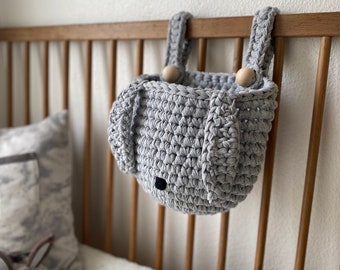 Bunny Basket for Crib, Crochet Hanging Pocket, Nursery Organizer, Woodland Newborn Room Decor