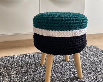 Crochet Stool Cover – Recycled Cotton Slipcover, Machine Washable, Customizable Size