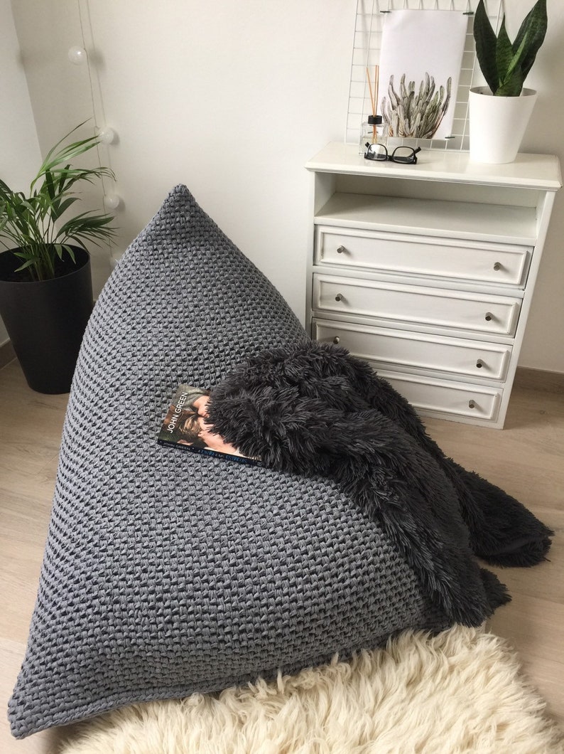 Knit Lounge Bean Bag Chair Giant Floor Pillow Large Daybed Etsy