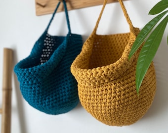 Cesto de parede de crochê: armazenamento boho em algodão para berçário