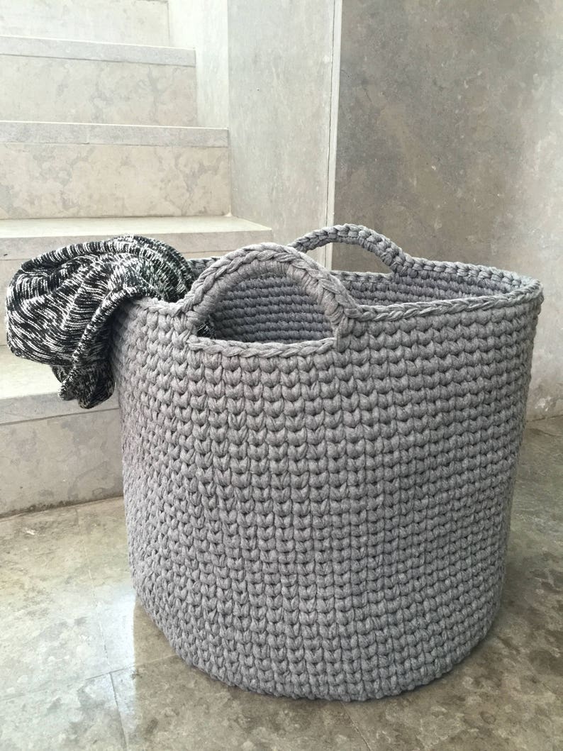 Large Crochet Storage Basket, Round Cotton Basket for Blankets, Pillows, Toys or Laundry, Modern Home Storage image 5