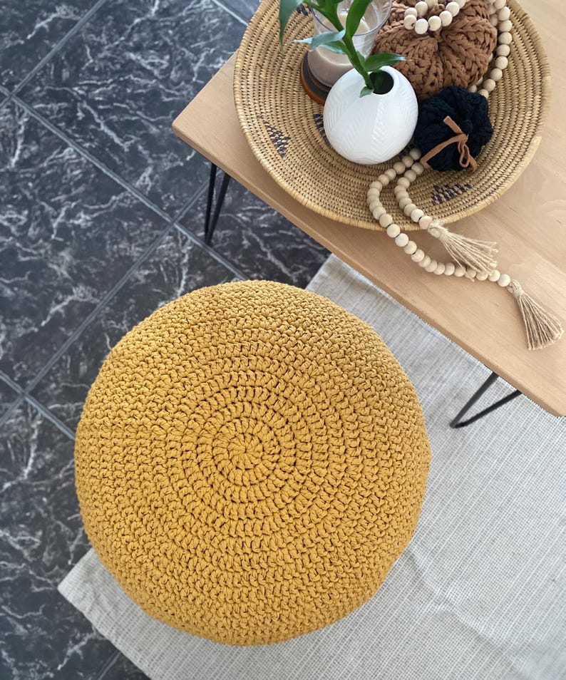 Chunky Knit Pouf Ottoman - Thumbnail 4