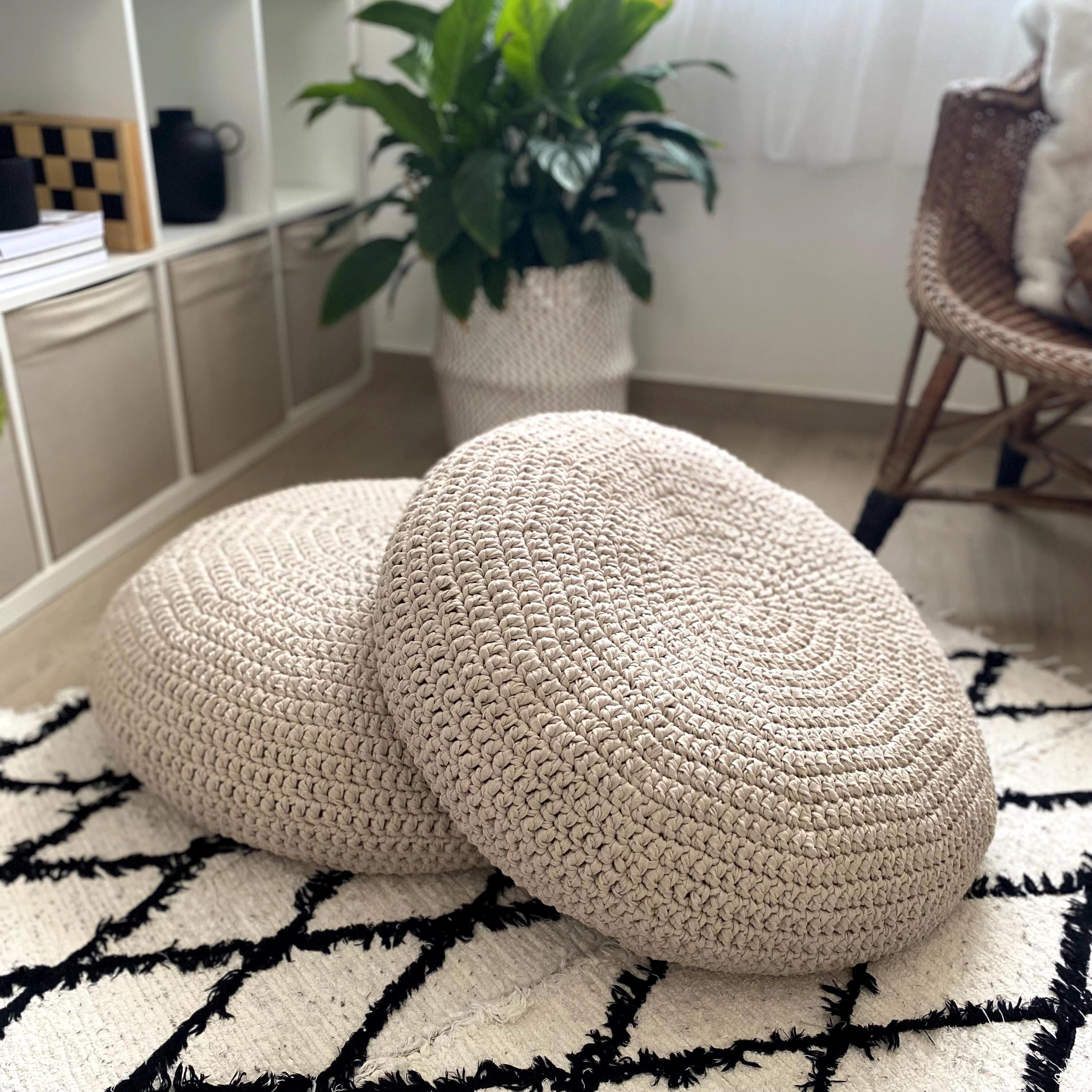 Large Meditation Cushion, Knitted Zafu Round Floor Pillow Seating