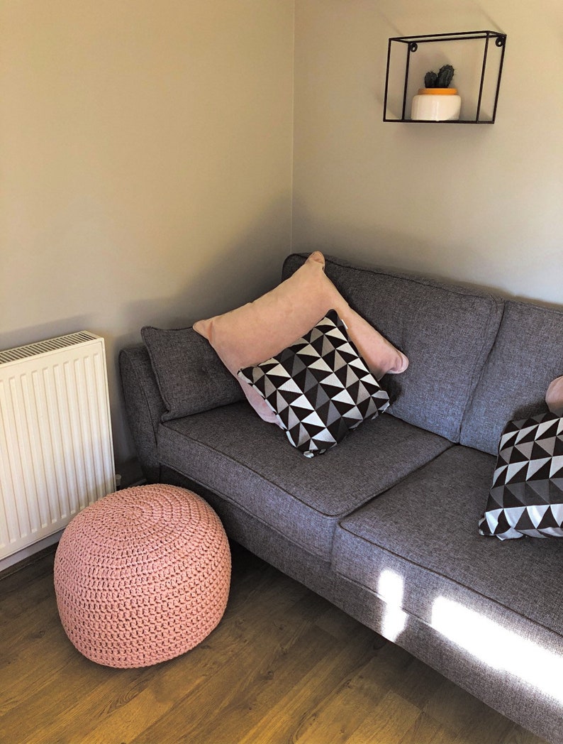 Blush Pink Crochet Pouf Ottoman Nursery Footstool Round Etsy