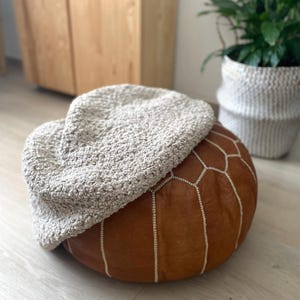 Tan Boucle Ottoman Slipcover, Soft Teddy Round Pouffe Cover, Crochet Pouf Case, Machine Washable, Ikea Sandared Pouf Cover, Cosy Home Decor