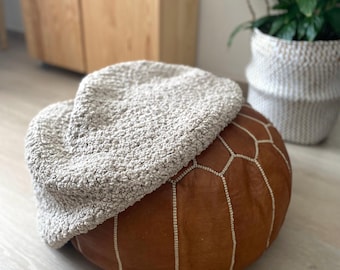 Tan Boucle Ottoman Slipcover, Textured Crochet Pouf Cover, Ikea Sandared & Alseda Stool Cases