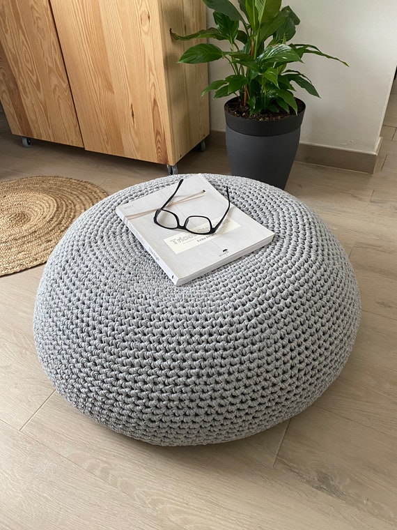 Extra Large Crochet Floor Cushion, 27.5 X 8 in Round Knitted Poufs, Modern  Floor Seating Pillows Minimalist Home Decor 