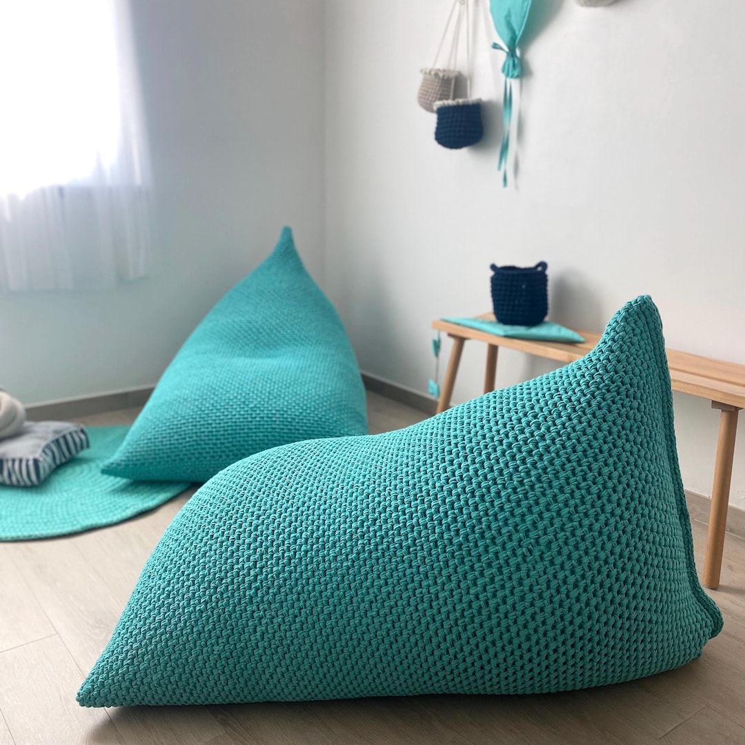 Buy Chunky Knit Bean Bag Chair: Recycled Cotton Floor Pillow, Unstuffed  Cover Online in India
